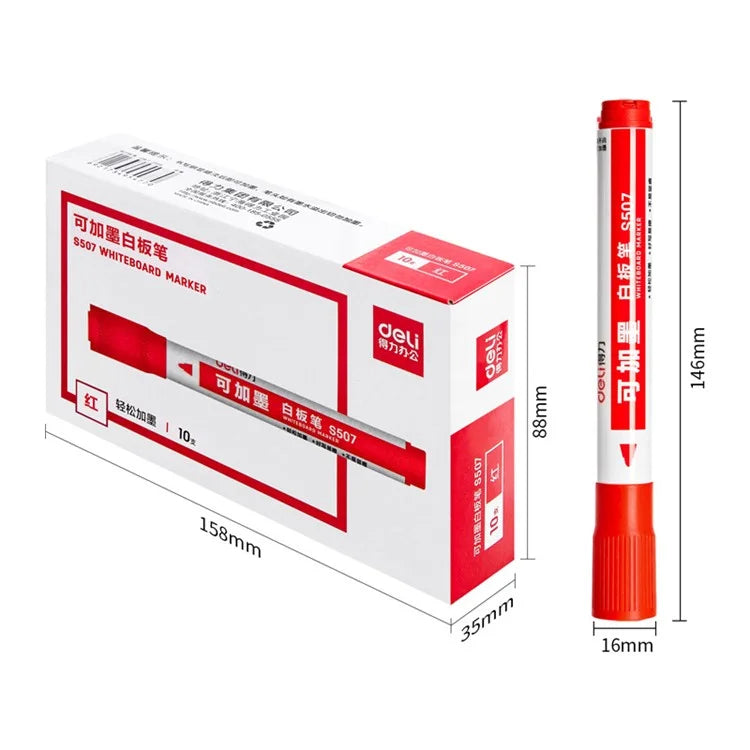 DELI S507 10Pcs Whiteboard Markers Dry Wipe White Board Pens for School Office Home