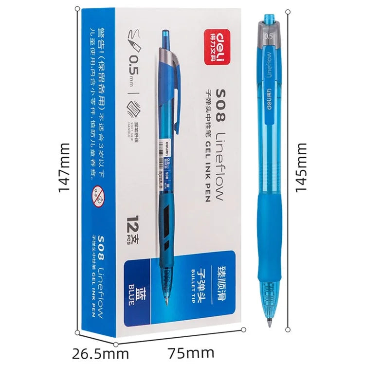 DELI S08 12Pcs Gel Pens Smooth Writing 0.5mm Bullet Tip Student Pen