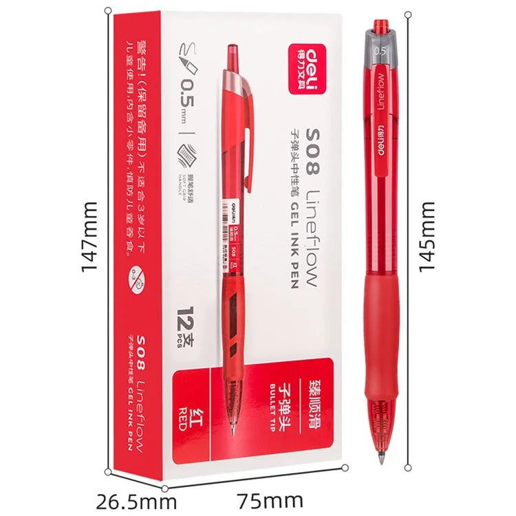 DELI S08 12Pcs Gel Pens Smooth Writing 0.5mm Bullet Tip Student Pen
