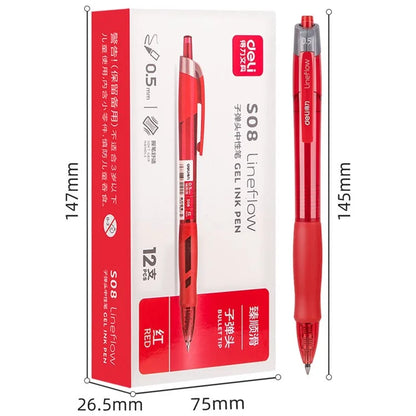 DELI S08 12Pcs Gel Pens Smooth Writing 0.5mm Bullet Tip Student Pen