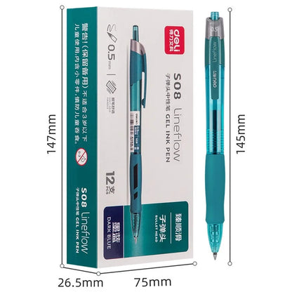 DELI S08 12Pcs Gel Pens Smooth Writing 0.5mm Bullet Tip Student Pen
