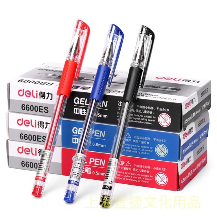 DELI 6600ES 12Pcs Gel Ink Pens Smooth Writing 0.5mm Office School Gel Pen
