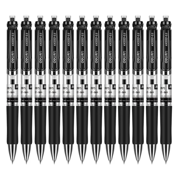 DELI S01 12Pcs Gel Pens Press Type Retractable Smooth Writing 0.5mm Gel Pen