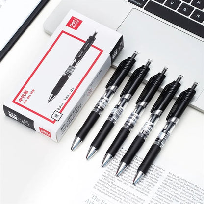 DELI S01 12Pcs Gel Pens Press Type Retractable Smooth Writing 0.5mm Gel Pen