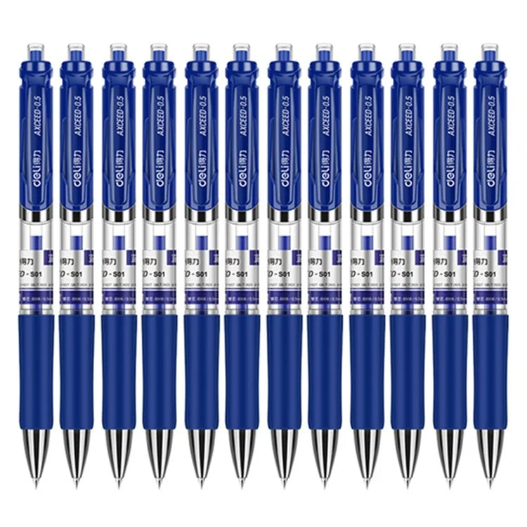 DELI S01 12Pcs Gel Pens Press Type Retractable Smooth Writing 0.5mm Gel Pen