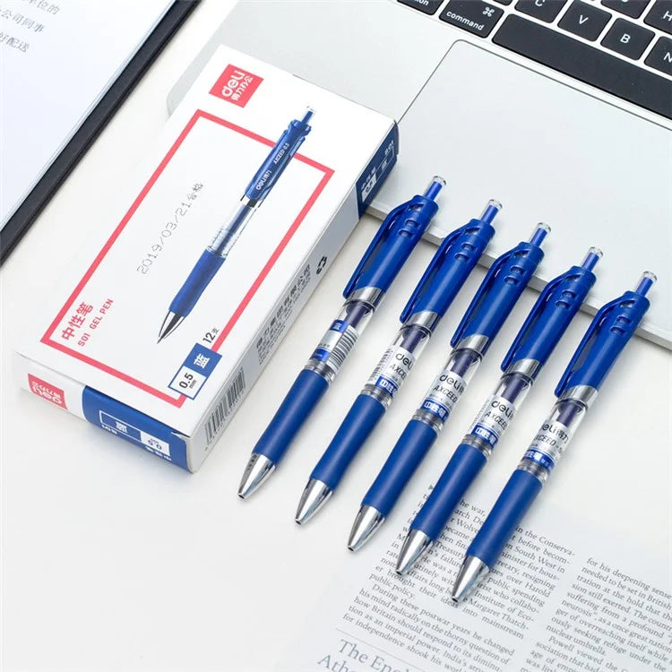 DELI S01 12Pcs Gel Pens Press Type Retractable Smooth Writing 0.5mm Gel Pen