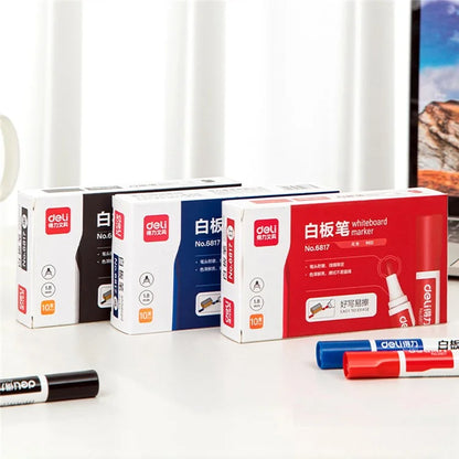 DELI 6817 10-Pack Whiteboard Pens Water-Based 1.8mm Tip Erasable Markers for Writing