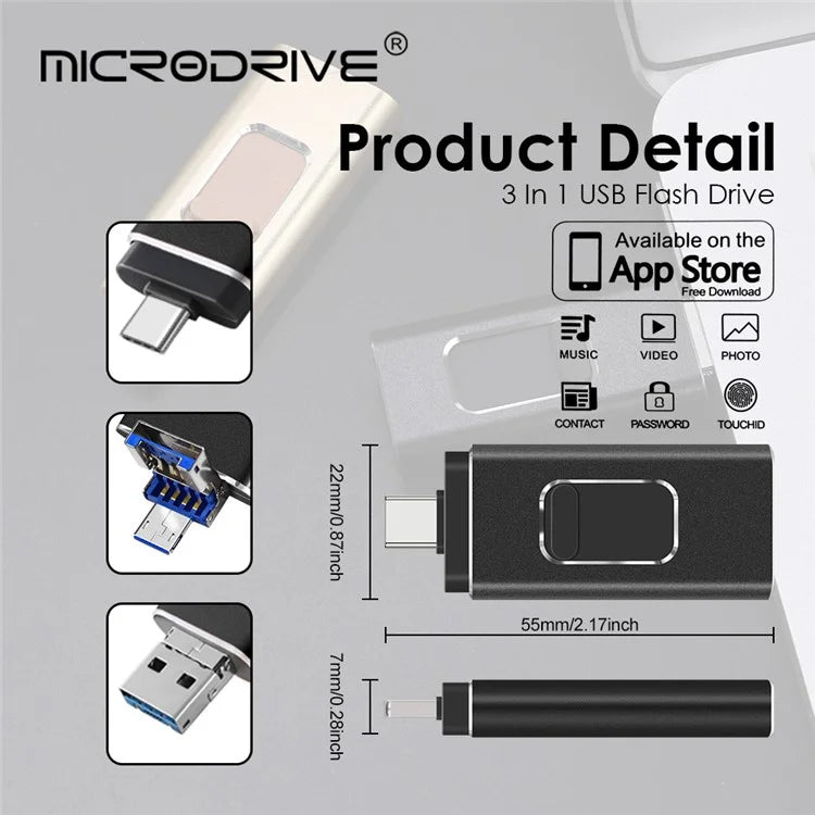 32GB 3-in-1 USB3.0 / Micro USB / Type-C U-Disk Phone Computer Metal Flash Disk