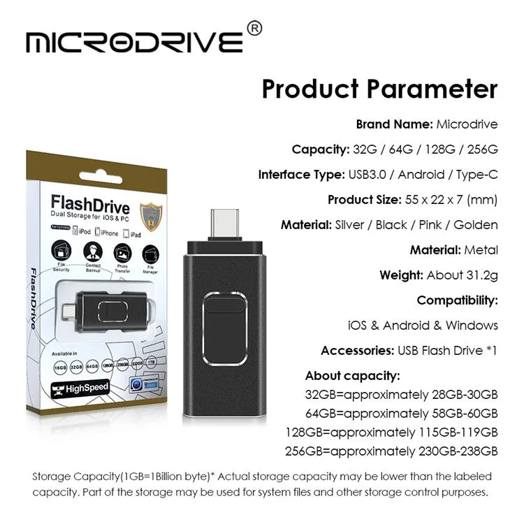 32GB 3-in-1 USB3.0 / Micro USB / Type-C U-Disk Phone Computer Metal Flash Disk