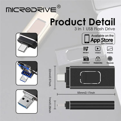 32GB 3-in-1 USB3.0 / Micro USB / Type-C U-Disk Phone Computer Metal Flash Disk