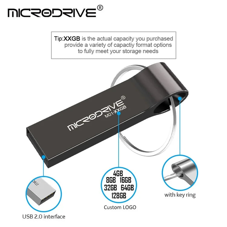 MICRODRIVE 32GB USB 2.0 Flash Drive Portable Metal Thumb Drive with Key Ring