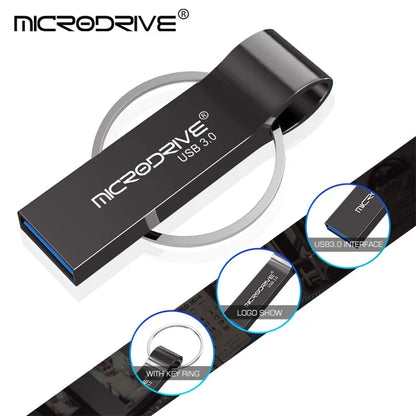 MICRODRIVE 32GB Key Ring Design USB 3.0 Flash Drive Portable Memory Thumb Drive
