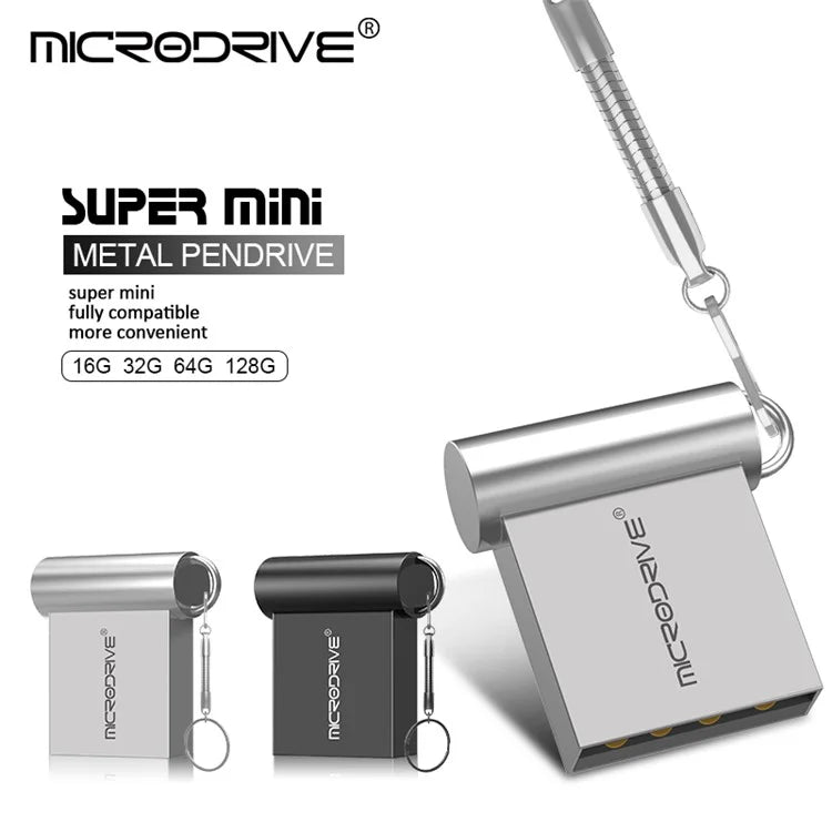 MICRODRIVE 16GB USB 2.0 Mini Metal Flash Drive with Hook