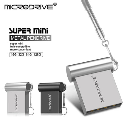 MICRODRIVE 16GB USB 2.0 Mini Metal Flash Drive with Hook
