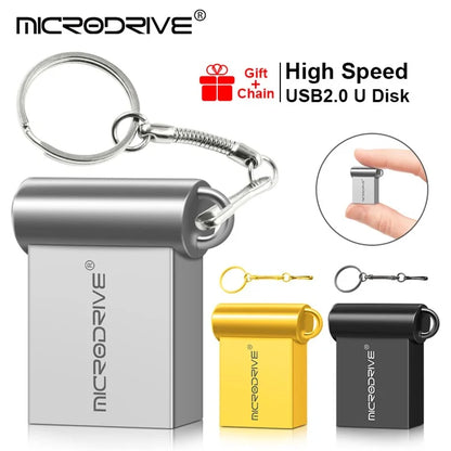 MICRODRIVE 16GB USB 2.0 Mini Metal Flash Drive with Hook
