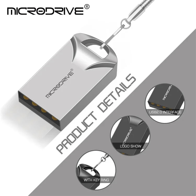 MICRODRIVE 32GB Metal Flash Drive Portable Mini USB 2.0 U-Disk