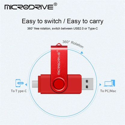 MICRODRIVE 4GB Metal Flash Drive 2-in-1 USB 2.0 / Type-C Rotating OTG USB Memory Stick
