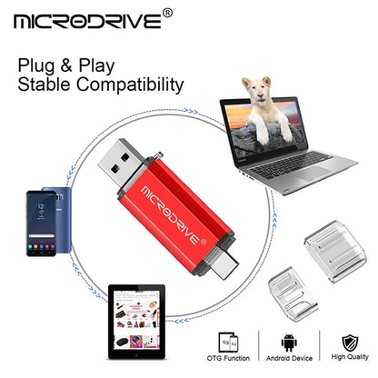 MICRODRIVE 128GB 2-in-1 USB 2.0 / Type-C U-Disk High Speed Flash Disk for Phone Computer