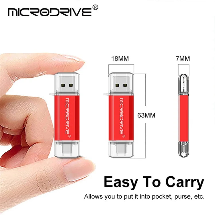 MICRODRIVE 128GB 2-in-1 USB 2.0 / Type-C U-Disk High Speed Flash Disk for Phone Computer