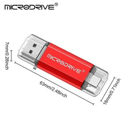 MICRODRIVE 128GB 2-in-1 USB 2.0 / Type-C U-Disk High Speed Flash Disk for Phone Computer