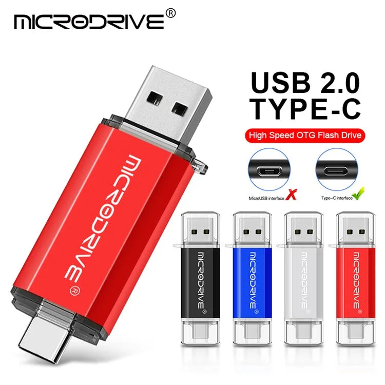 MICRODRIVE 128GB 2-in-1 USB 2.0 / Type-C U-Disk High Speed Flash Disk for Phone Computer
