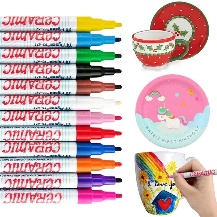 FLYSEA FS-671 12Pcs / Box Paint Pens for Ceramic Glass DIY Arts Crafts Marker Pens 1.0mm Fine Tip