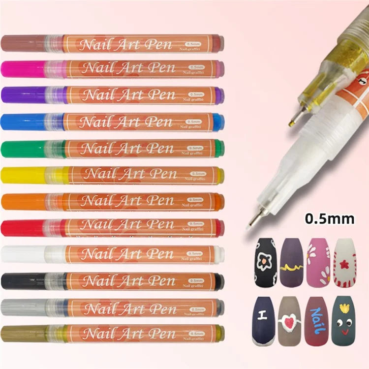 FLYSEA NA-5 Nail Art Pens 0.5mm Fine Tip Quick Drying Graffiti Dotting Acrylic Marker Pens