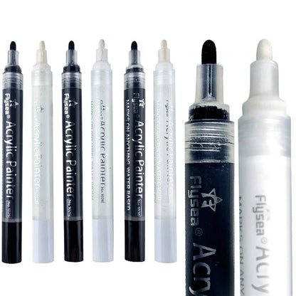 FLYSEA 1026 8Pcs / Box Acrylic Paint Pens Black and White Pens Set DIY Painting (4Pcs Black + 4Pcs White)