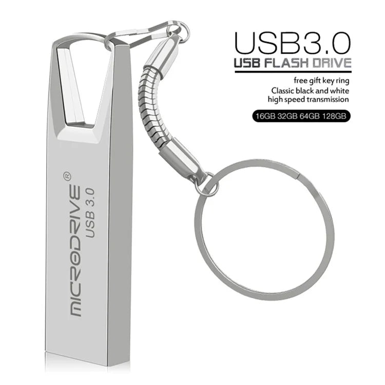 MICRODRIVE 64GB High Speed Flash Drive USB 3.0 Metal U-Disk with Key Ring