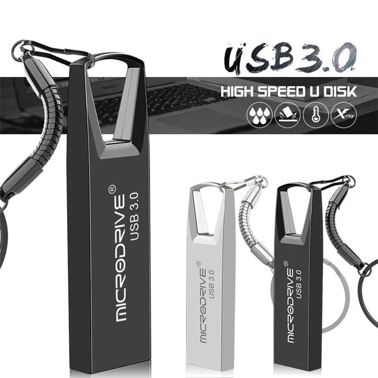 MICRODRIVE 64GB High Speed Flash Drive USB 3.0 Metal U-Disk with Key Ring