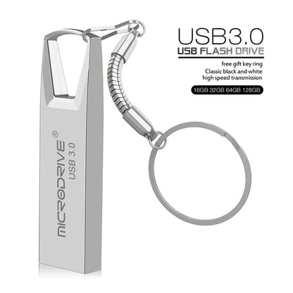 MICRODRIVE 128GB Mini Flash Drive High Speed USB 3.0 Metal U-Disk with Key Ring