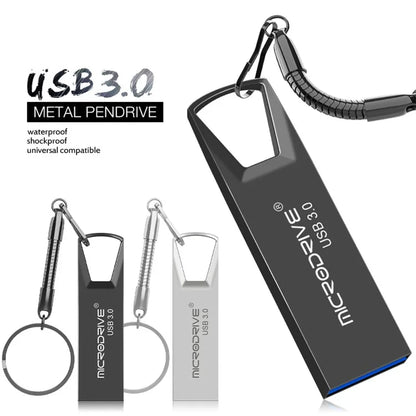 MICRODRIVE 128GB Mini Flash Drive High Speed USB 3.0 Metal U-Disk with Key Ring
