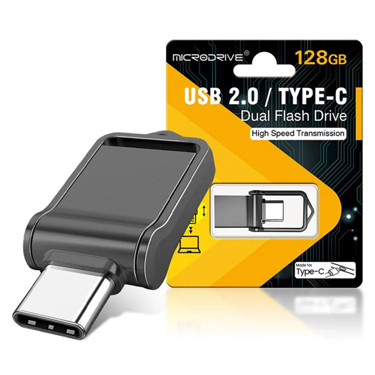 MICRODRIVE 128GB Mini Flash Drive High Speed USB 2.0 / Type-C Metal U-Disk