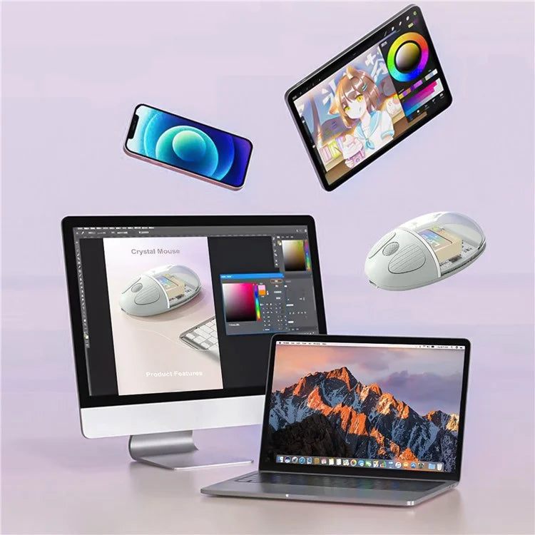 BENWIS OT-CMS-WH Crystal Mouse Silent Wireless Bluetooth / 2.4GHz Dual Mode Mice