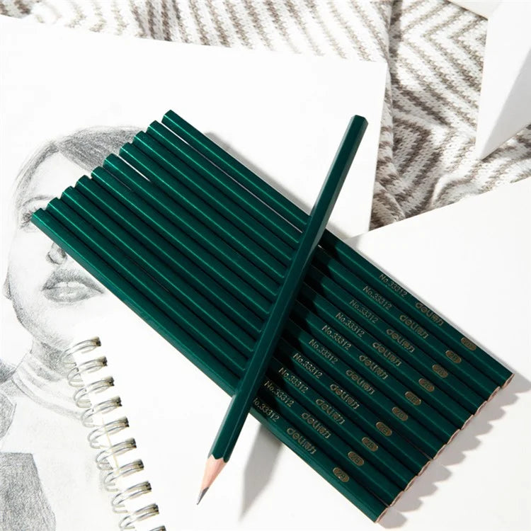 DELI 33312 10Pcs / Pack Hexagon 2B Pencils Sketching Writing Wooden Pens