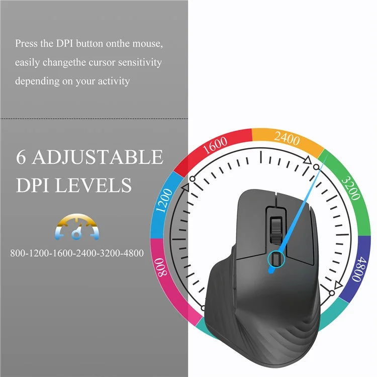 HXSJ T16 Wireless Bluetooth Mouse 2 Modes (Bluetooth + 2.4Ghz) 4800 DPI Silent Computer Mouse