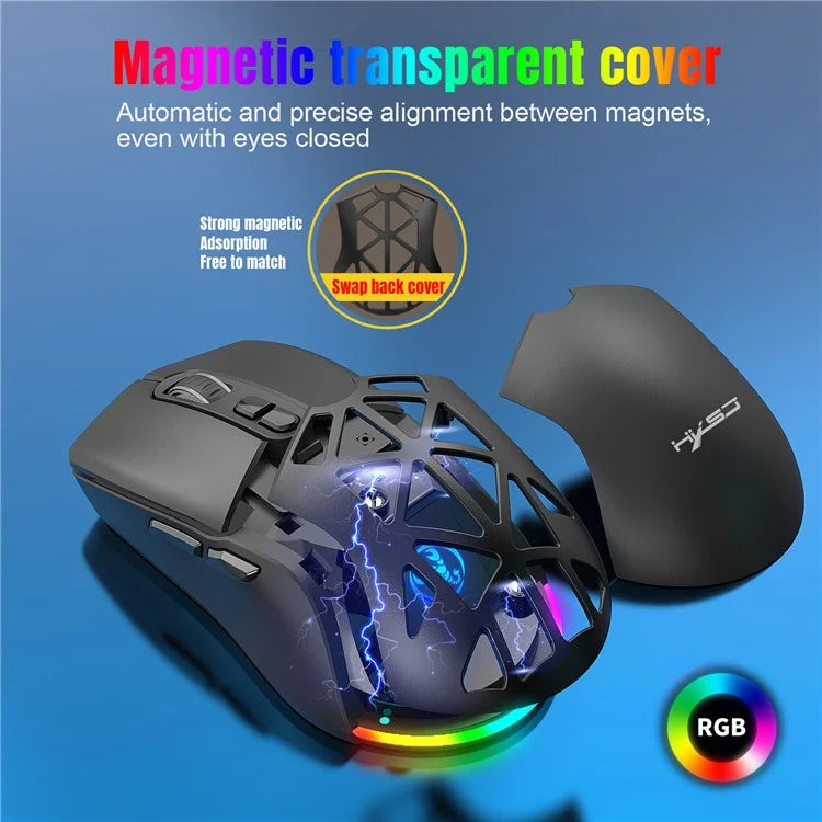 HXSJ T26  Wireless Mouse Bluetooth5.1 + 2.4Ghz Dual Modes 4800 DPI RGB Backlit Mouse