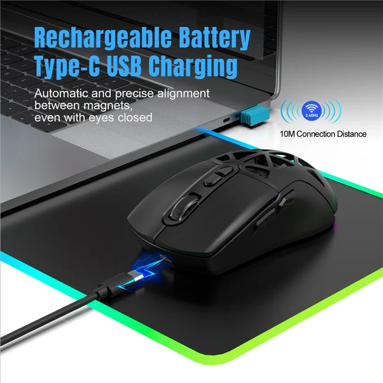 HXSJ T26  Wireless Mouse Bluetooth5.1 + 2.4Ghz Dual Modes 4800 DPI RGB Backlit Mouse