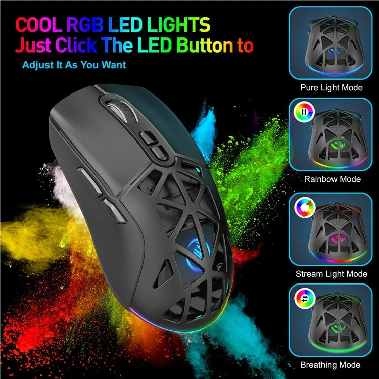 HXSJ T26  Wireless Mouse Bluetooth5.1 + 2.4Ghz Dual Modes 4800 DPI RGB Backlit Mouse
