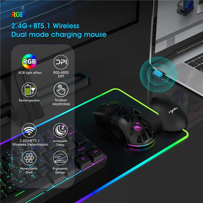 HXSJ T26  Wireless Mouse Bluetooth5.1 + 2.4Ghz Dual Modes 4800 DPI RGB Backlit Mouse