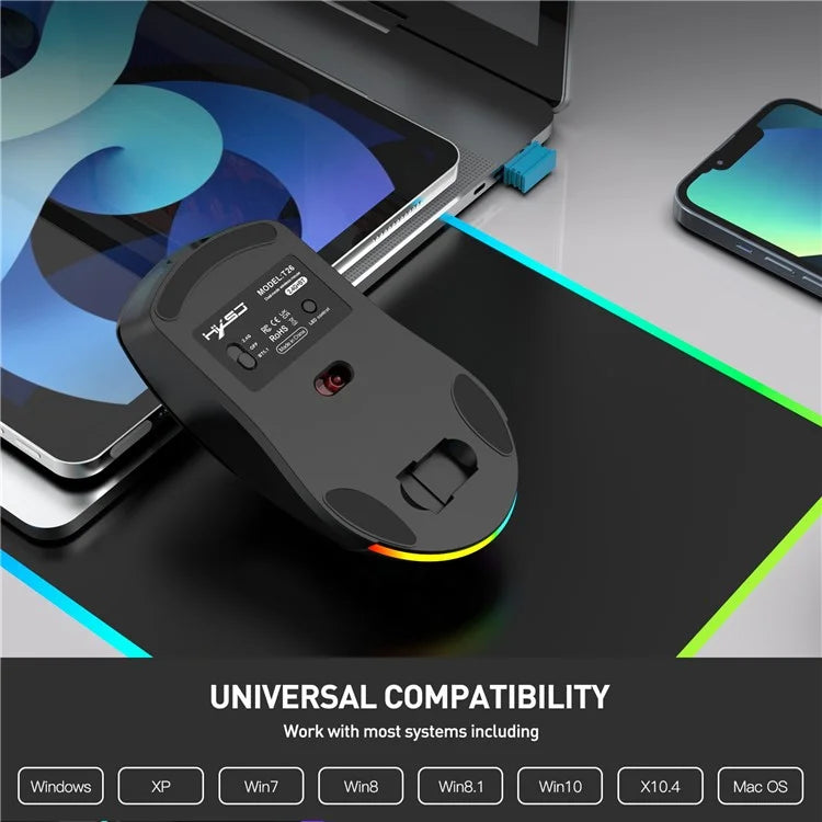 HXSJ T26  Wireless Mouse Bluetooth5.1 + 2.4Ghz Dual Modes 4800 DPI RGB Backlit Mouse