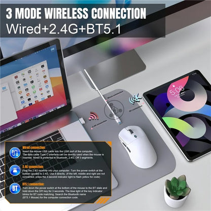 HXSJ T68 3-Mode Lightweight Gaming Mouse PAW-3311 6-Key Programmable TTC 12000DPI Wireless Mouse