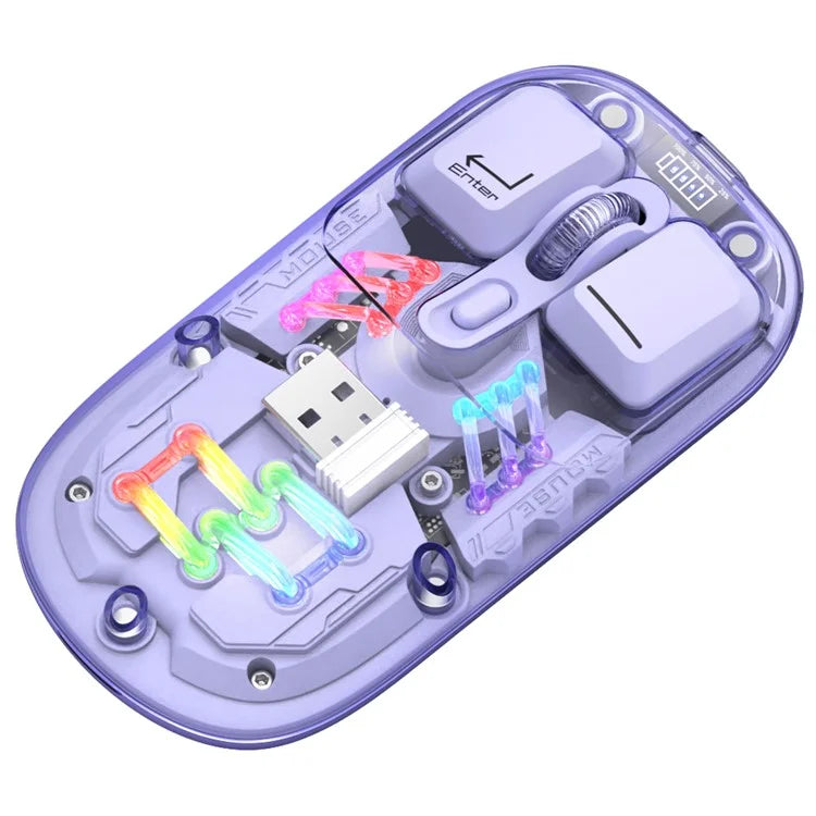 HXSJ T200 Wireless Bluetooth Mouse LED Rechargeable 2 Modes (Bluetooth + 2.4Ghz) Clear Ergonomic Mice