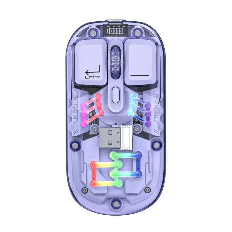 HXSJ T200 Wireless Bluetooth Mouse LED Rechargeable 2 Modes (Bluetooth + 2.4Ghz) Clear Ergonomic Mice