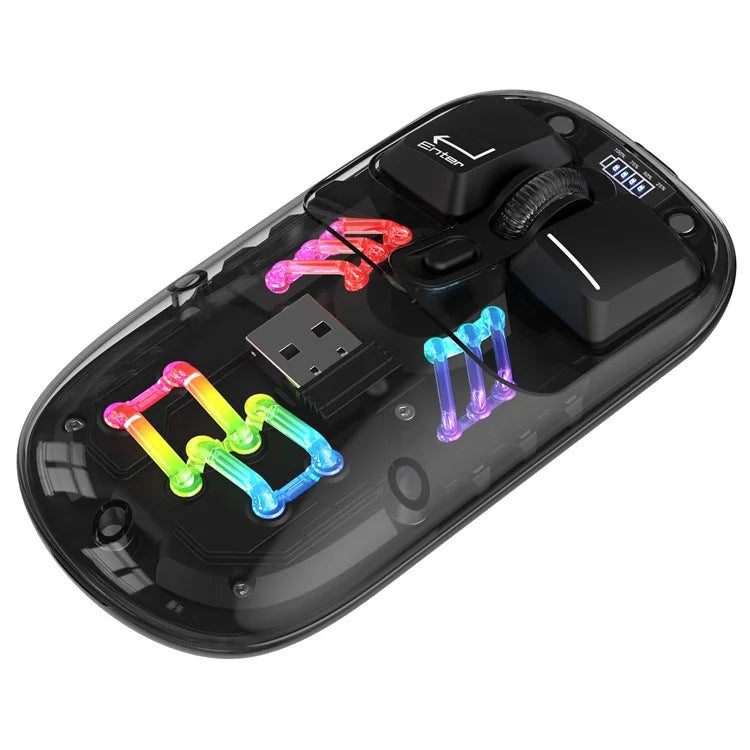 HXSJ T200 Wireless Bluetooth Mouse LED Rechargeable 2 Modes (Bluetooth + 2.4Ghz) Clear Ergonomic Mice