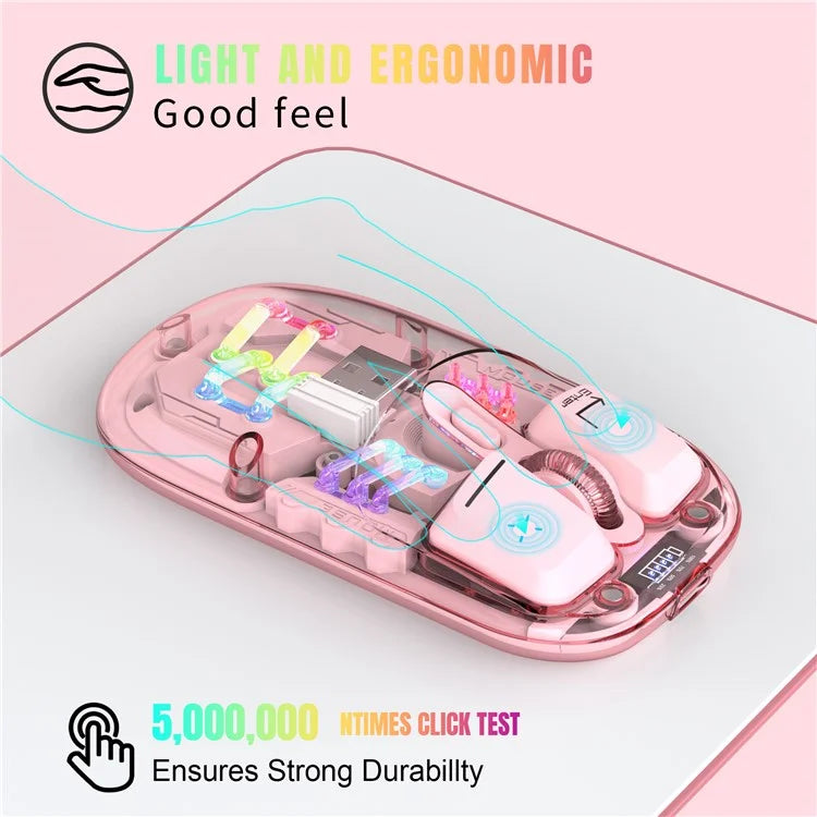 HXSJ T200 Wireless Bluetooth Mouse LED Rechargeable 2 Modes (Bluetooth + 2.4Ghz) Clear Ergonomic Mice