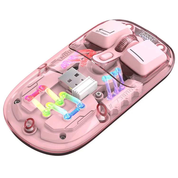 HXSJ T200 Wireless Bluetooth Mouse LED Rechargeable 2 Modes (Bluetooth + 2.4Ghz) Clear Ergonomic Mice