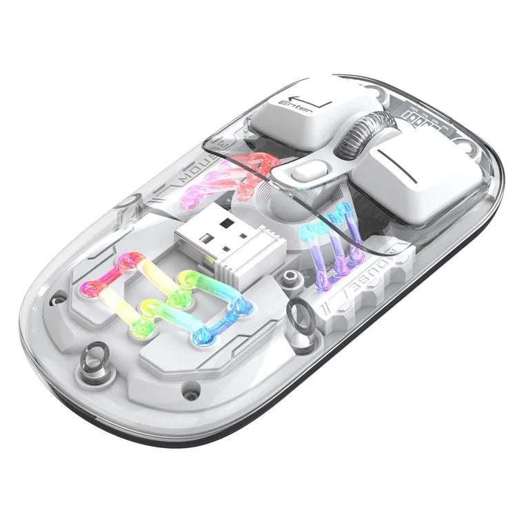 HXSJ T200 Wireless Bluetooth Mouse LED Rechargeable 2 Modes (Bluetooth + 2.4Ghz) Clear Ergonomic Mice