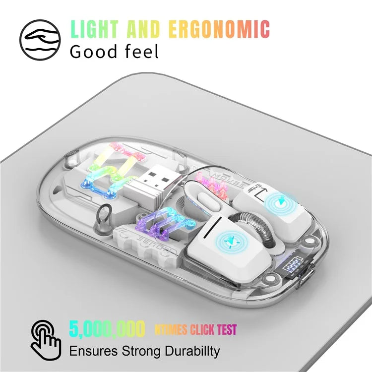HXSJ T200 Wireless Bluetooth Mouse LED Rechargeable 2 Modes (Bluetooth + 2.4Ghz) Clear Ergonomic Mice