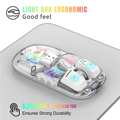 HXSJ T200 Wireless Bluetooth Mouse LED Rechargeable 2 Modes (Bluetooth + 2.4Ghz) Clear Ergonomic Mice